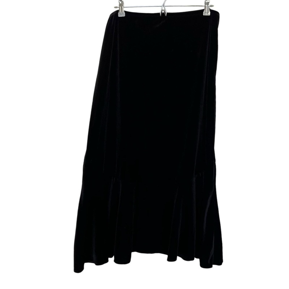 Mirasol Womens Black Velvet Ruffle Flounce Hem Midi Skirt XL JUTK0037 Pull On